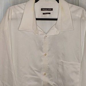 Michael Kors Men's Solid White Dress Shirt, Neck 20, Sleeve 34/35